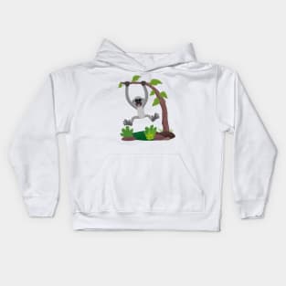 Cute happy gibbon ape cartoon illustration Kids Hoodie